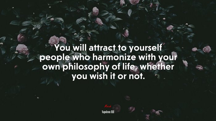 You will attract to yourself people who harmonize with your own philosophy of life, whether you wish it or not. | Napoleon Hill quote