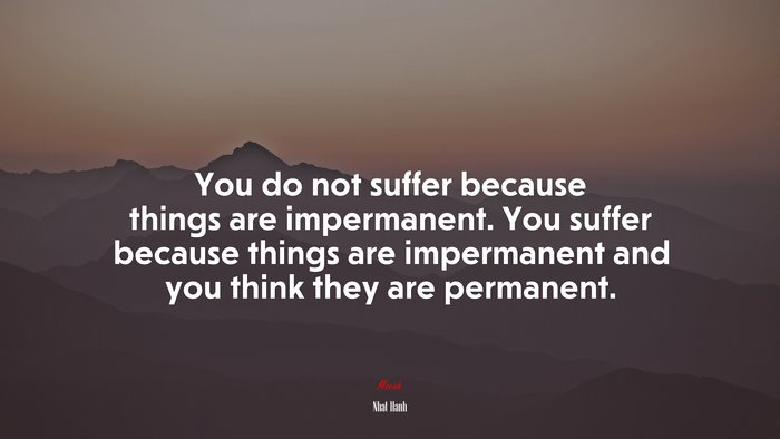 You do not suffer because things are impermanent. You suffer because things are impermanent and you think they are permanent. | Nhat Hanh quote