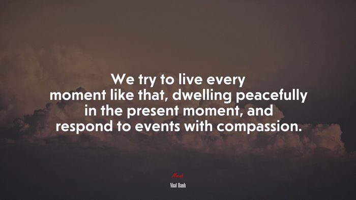 We try to live every moment like that, dwelling peacefully in the present moment, and respond to events with compassion. | Nhat Hanh quote