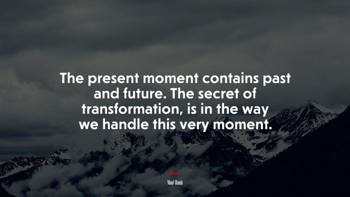 The present moment contains past and future. The secret of transformation, is in the way we handle this very moment. | Nhat Hanh quote