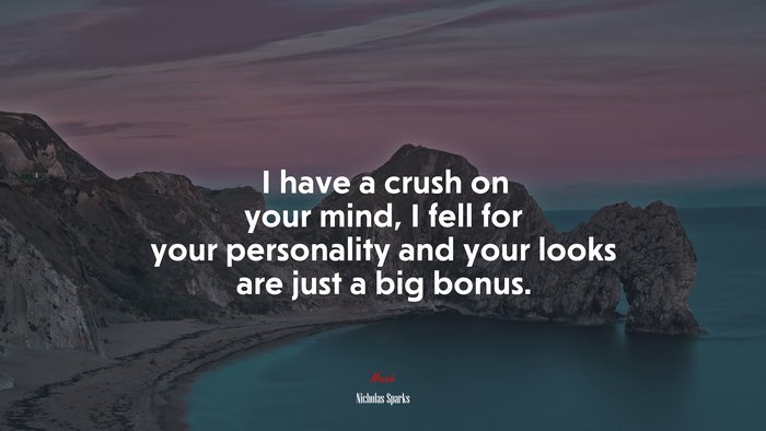 I have a crush on your mind, I fell for your personality and your looks are just a big bonus. | Nicholas Sparks quote