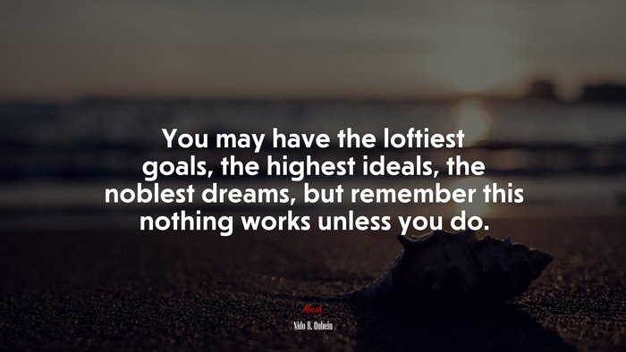You may have the loftiest goals, the highest ideals, the noblest dreams, but remember this nothing works unless you do. | Nido R. Qubein quote