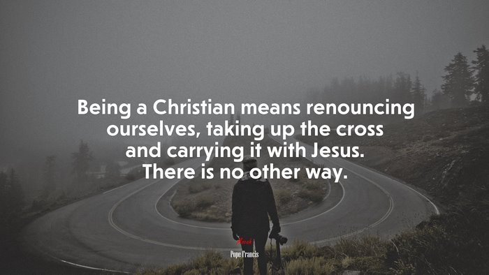 Being a Christian means renouncing ourselves, taking up the cross and carrying it with Jesus. There is no other way. | Pope Francis quote