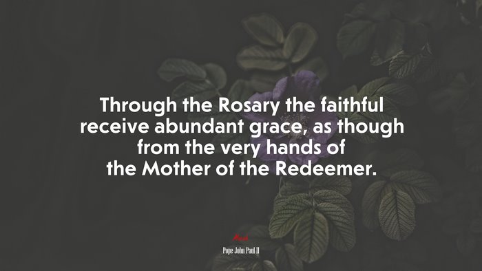 Through the Rosary the faithful receive abundant grace, as though from the very hands of the Mother of the Redeemer. | Pope John Paul II quote