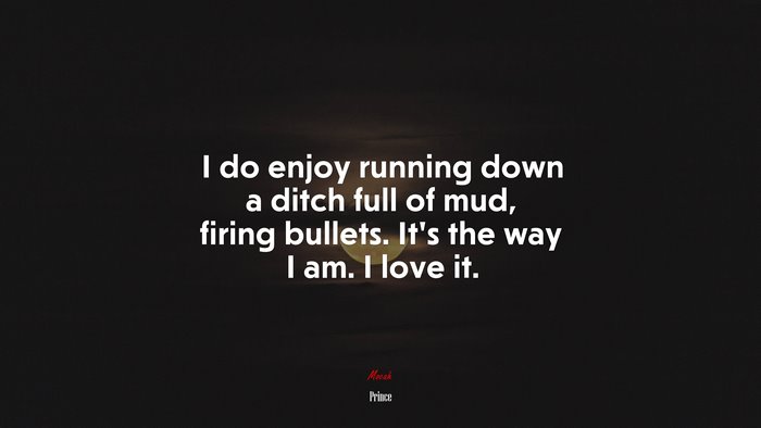 I do enjoy running down a ditch full of mud, firing bullets. It’s the way I am. I love it. | Prince quote