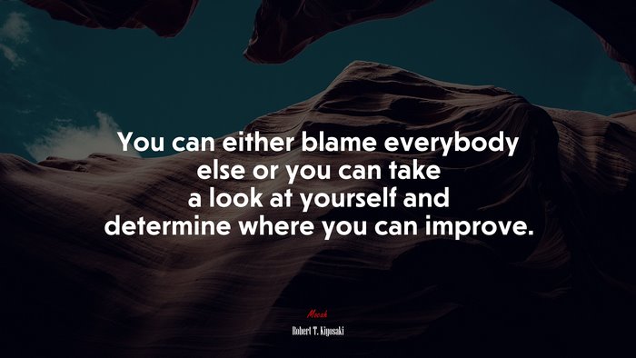 You can either blame everybody else or you can take a look at yourself and determine where you can improve. | Robert T. Kiyosaki quote