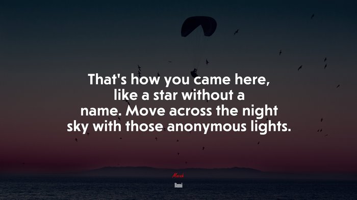 That’s how you came here, like a star without a name. Move across the night sky with those anonymous lights. | Rumi quote