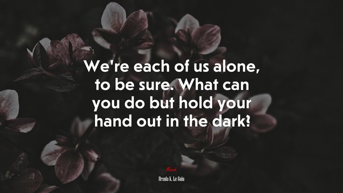 We’re each of us alone, to be sure. What can you do but hold your hand out in the dark? | Ursula K. Le Guin quote
