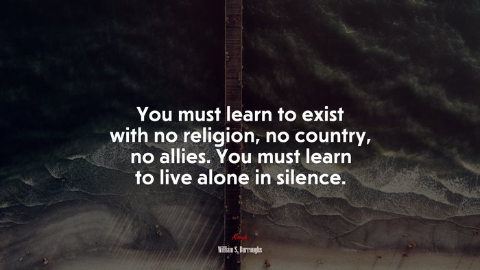 You must learn to exist with no religion, no country, no allies. You must learn to live alone in silence. | William S. Burroughs quote