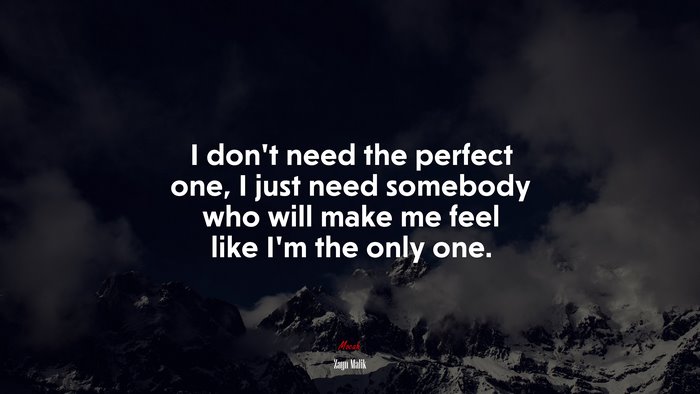 I don’t need the perfect one, I just need somebody who will make me feel like I’m the only one. | Zayn Malik quote