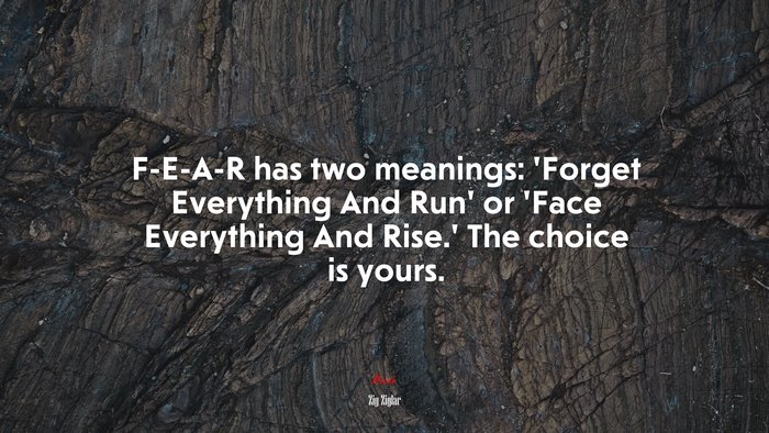 F-E-A-R has two meanings: ‘Forget Everything And Run’ or ‘Face Everything And Rise.’ The choice is yours. | Zig Ziglar quote
