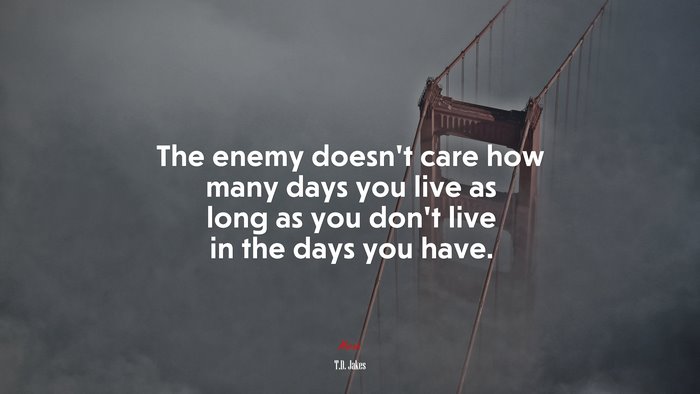 The enemy doesn’t care how many days you live as long as you don’t live in the days you have. | T.D. Jakes quote