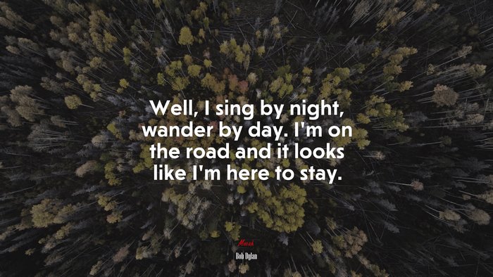 Well, I sing by night, wander by day. I’m on the road and it looks like I’m here to stay. | Bob Dylan quote