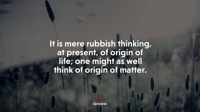 It is mere rubbish thinking, at present, of origin of life; one might as well think of origin of matter. | Charles Darwin quote