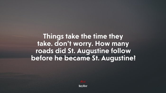 Things take the time they take. don’t worry. How many roads did St. Augustine follow before he became St. Augustine? | Mary Oliver quote