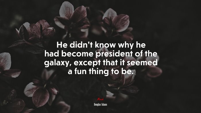 He didn’t know why he had become president of the galaxy, except that it seemed a fun thing to be. | Douglas Adams quote