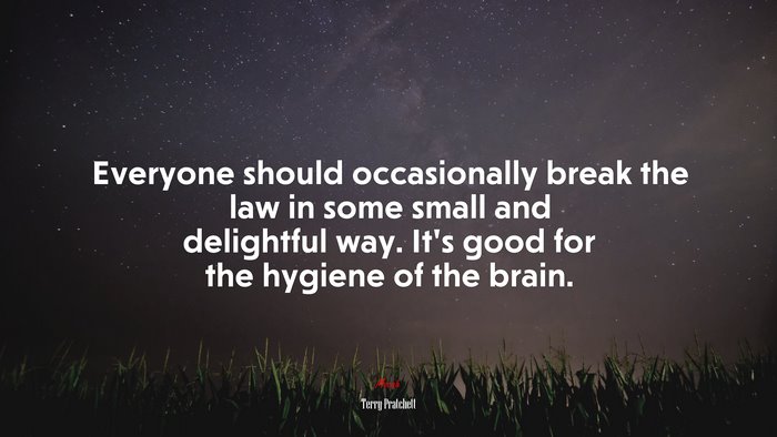 Everyone should occasionally break the law in some small and delightful way. It’s good for the hygiene of the brain. | Terry Pratchett quote