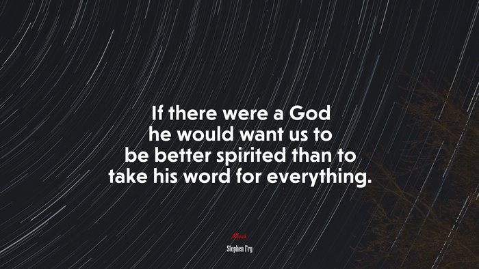 If there were a God he would want us to be better spirited than to take his word for everything. | Stephen Fry quote