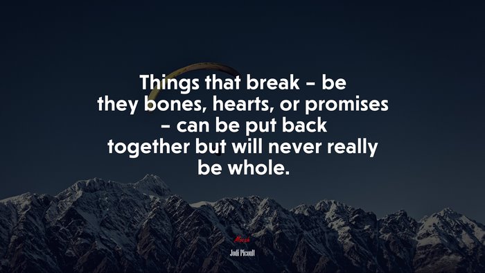Things that break – be they bones, hearts, or promises – can be put back together but will never really be whole. | Jodi Picoult quote