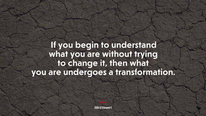 If you begin to understand what you are without trying to change it, then what you are undergoes a transformation. | Jiddu Krishnamurti quote