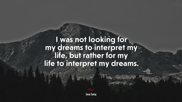 I was not looking for my dreams to interpret my life, but rather for my life to interpret my dreams. | Susan Sontag quote