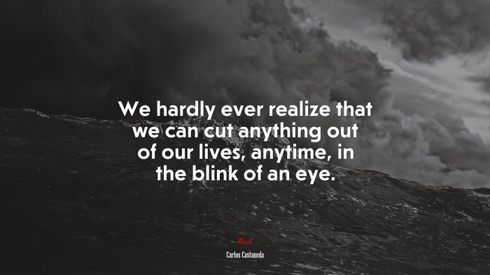 We hardly ever realize that we can cut anything out of our lives, anytime, in the blink of an eye. | Carlos Castaneda quote