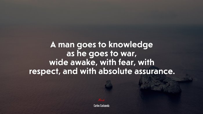 A man goes to knowledge as he goes to war, wide awake, with fear, with respect, and with absolute assurance. | Carlos Castaneda quote