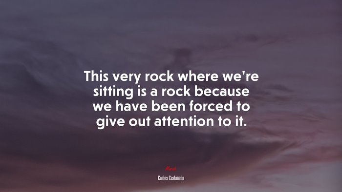 This very rock where we’re sitting is a rock because we have been forced to give out attention to it. | Carlos Castaneda quote