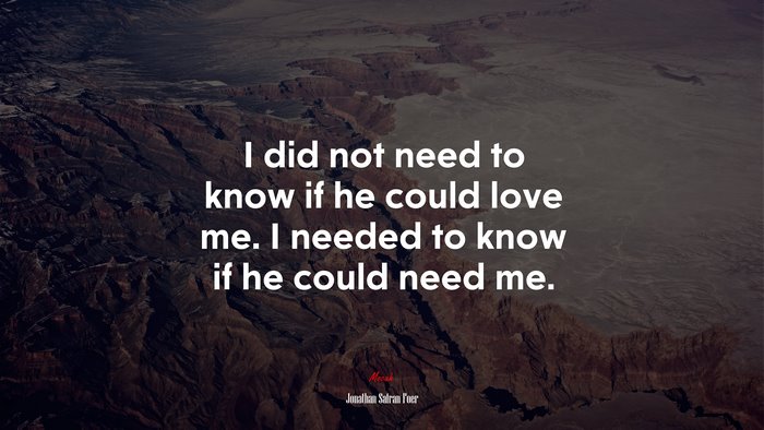 I did not need to know if he could love me. I needed to know if he could need me. | Jonathan Safran Foer quote