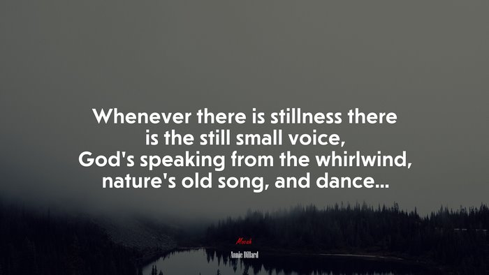 Whenever there is stillness there is the still small voice, God’s speaking from the whirlwind, nature’s old song, and dance... | Annie Dillard quote