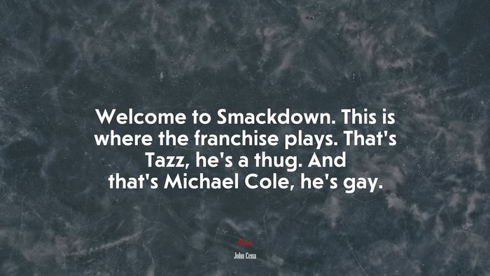 Welcome to Smackdown. This is where the franchise plays. That’s Tazz, he’s a thug. And that’s Michael Cole, he’s gay. | John Cena quote