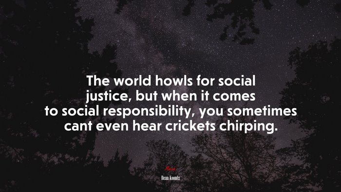 The world howls for social justice, but when it comes to social responsibility, you sometimes cant even hear crickets chirping. | Dean Koontz quote