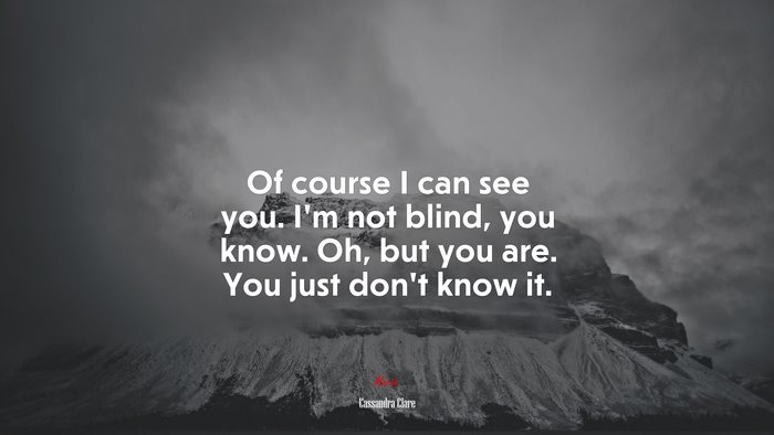 Of course I can see you. I’m not blind, you know. Oh, but you are. You just don’t know it. | Cassandra Clare quote