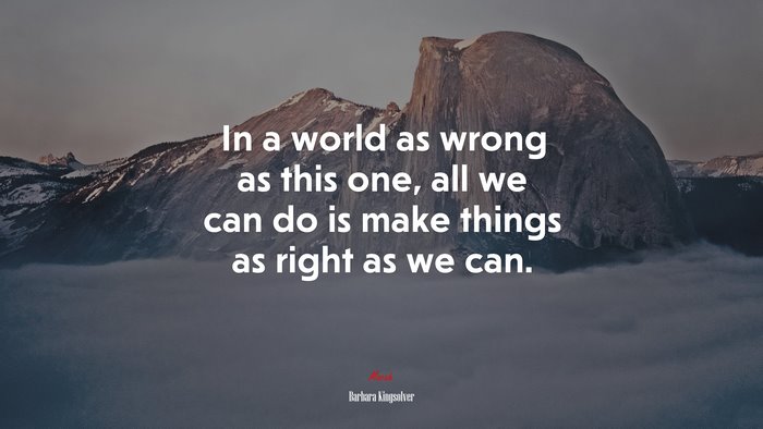 In a world as wrong as this one, all we can do is make things as right as we can. | Barbara Kingsolver quote