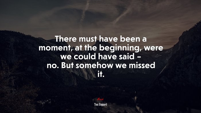 There must have been a moment, at the beginning, were we could have said – no. But somehow we missed it. | Tom Stoppard quote