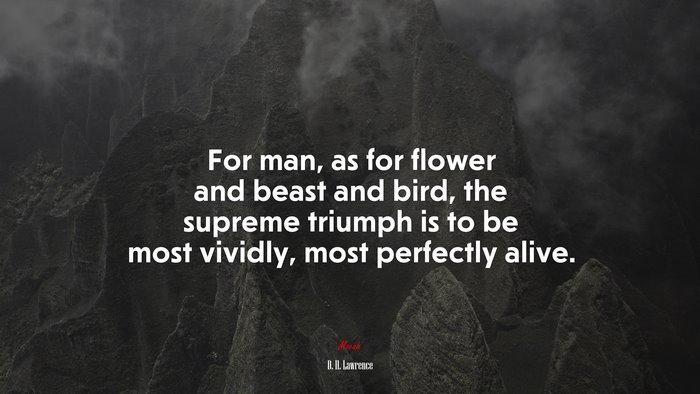 For man, as for flower and beast and bird, the supreme triumph is to be most vividly, most perfectly alive. | D. H. Lawrence quote