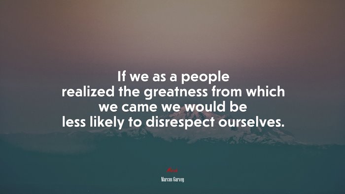 If we as a people realized the greatness from which we came we would be less likely to disrespect ourselves. | Marcus Garvey quote