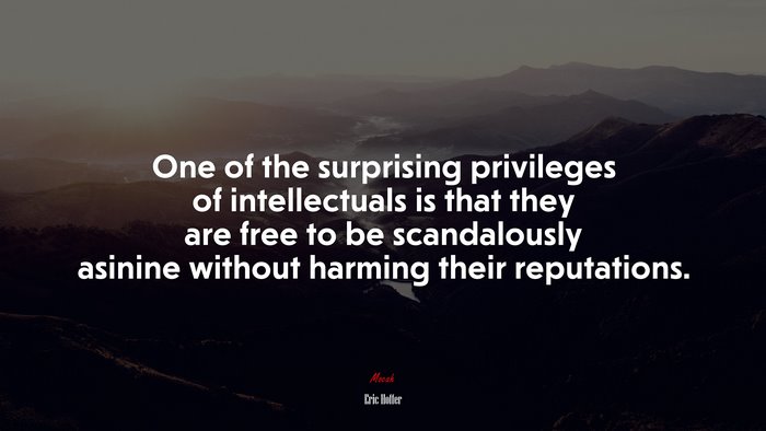 One of the surprising privileges of intellectuals is that they are free to be scandalously asinine without harming their reputations. | Eric Hoffer quote