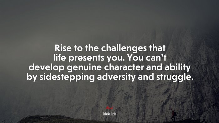 Rise to the challenges that life presents you. You can’t develop genuine character and ability by sidestepping adversity and struggle. | Daisaku Ikeda quote
