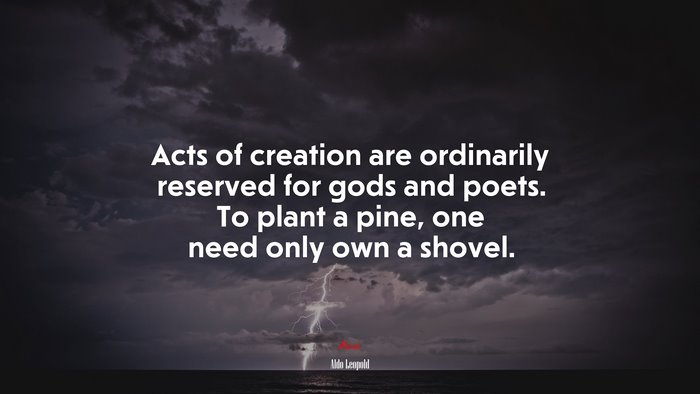 Acts of creation are ordinarily reserved for gods and poets. To plant a pine, one need only own a shovel. | Aldo Leopold quote