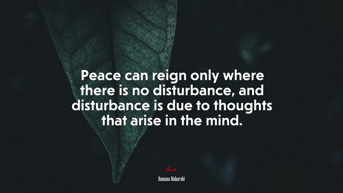 Peace can reign only where there is no disturbance, and disturbance is due to thoughts that arise in the mind. | Ramana Maharshi quote