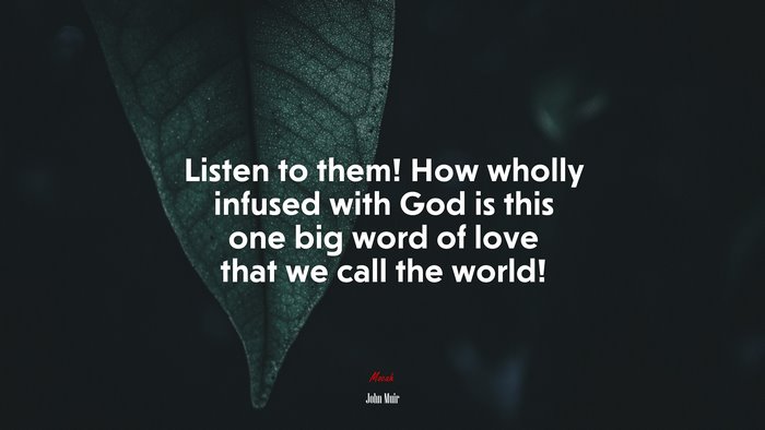 Listen to them! How wholly infused with God is this one big word of love that we call the world! | John Muir quote