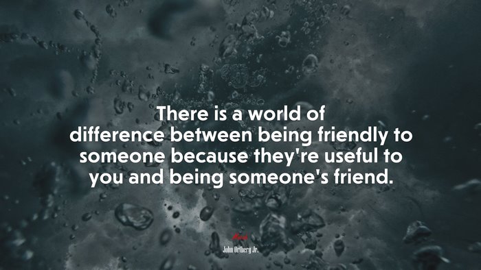There is a world of difference between being friendly to someone because they’re useful to you and being someone’s friend. | John Ortberg Jr. quote