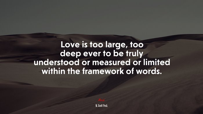 Love is too large, too deep ever to be truly understood or measured or limited within the framework of words. | M. Scott Peck quote