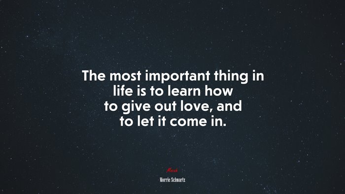 The most important thing in life is to learn how to give out love, and to let it come in. | Morrie Schwartz quote