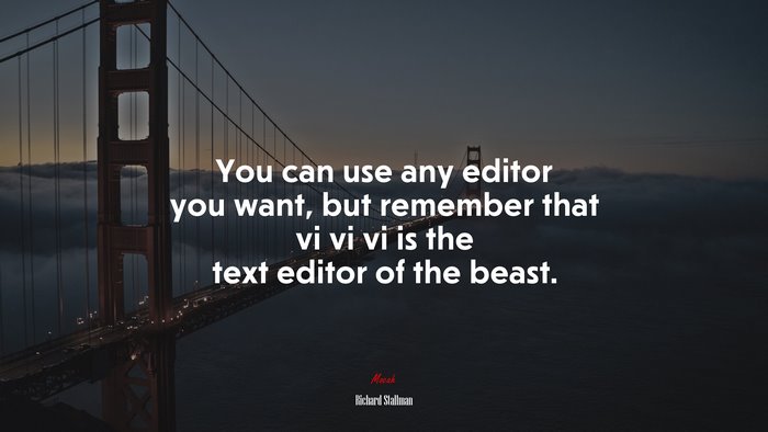 You can use any editor you want, but remember that vi vi vi is the text editor of the beast. | Richard Stallman quote