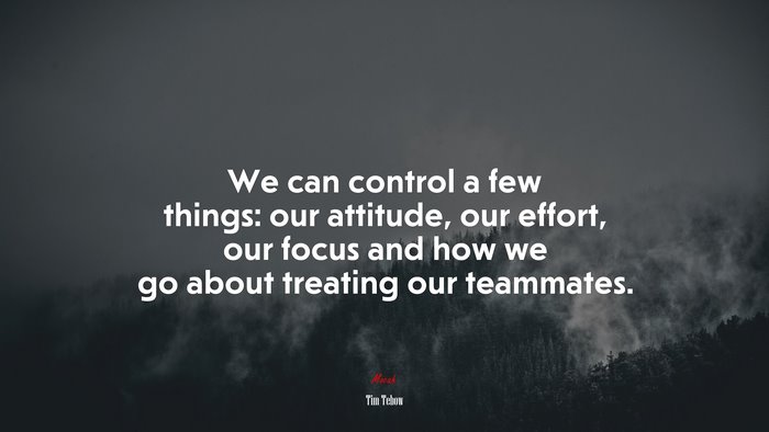 We can control a few things: our attitude, our effort, our focus and how we go about treating our teammates. | Tim Tebow quote
