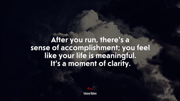 After you run, there’s a sense of accomplishment; you feel like your life is meaningful. It’s a moment of clarity. | Sakyong Mipham quote