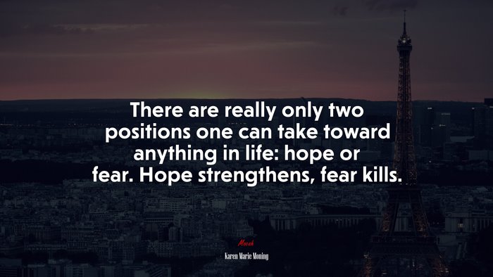 There are really only two positions one can take toward anything in life: hope or fear. Hope strengthens, fear kills. | Karen Marie Moning quote