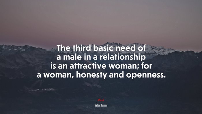 The third basic need of a male in a relationship is an attractive woman; for a woman, honesty and openness. | Myles Munroe quote